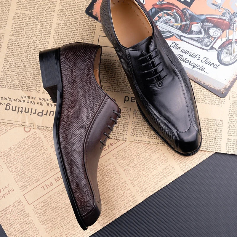 Men’s Genuine Leather Oxford Shoes - Handmade Lace-Up Formal Wedding and Party Dress Shoes