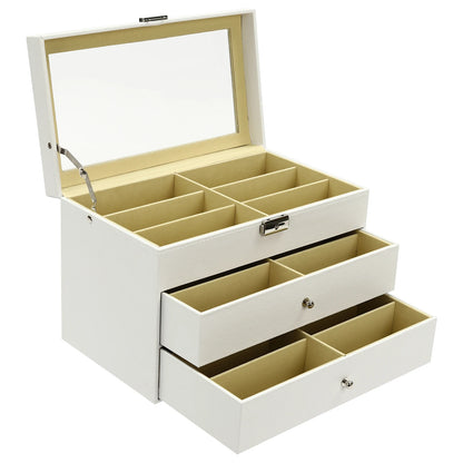 18-Slot Sunglasses Organizer & Display Case – White Glasses Storage Box with Drawer