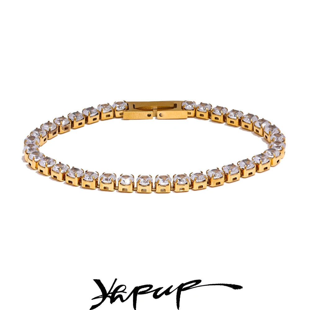Yhpup 4mm Cubic Zirconia Chain Bracelet – Stainless Steel Shiny Bangle for Women, Premium Waterproof Fashion Jewelry