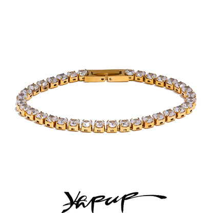 Yhpup 4mm Cubic Zirconia Chain Bracelet – Stainless Steel Shiny Bangle for Women, Premium Waterproof Fashion Jewelry