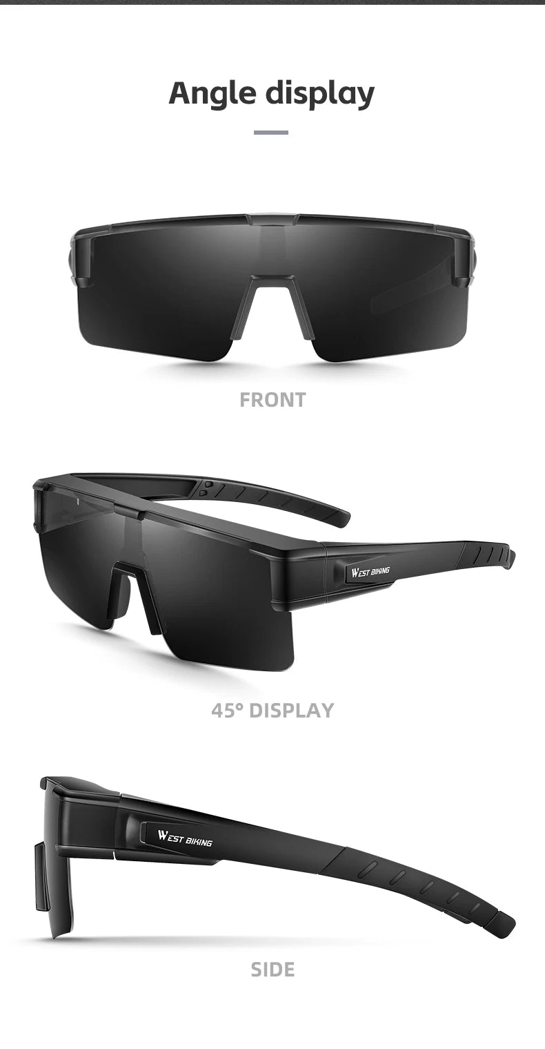 WEST BIKING Large Frame Cycling Glasses — Polarized Photochromic Sunglasses Fit Over Myopic Goggles