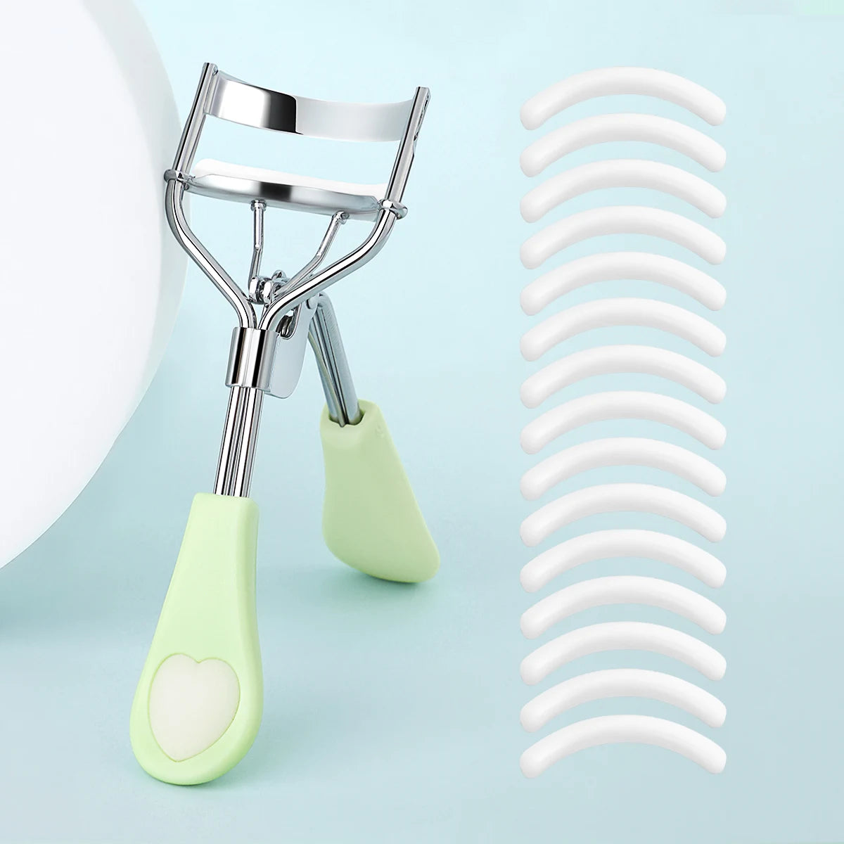Portable Eyelash Curler - Stainless Steel Lash Curling Tool with 15 Silicone Pads
