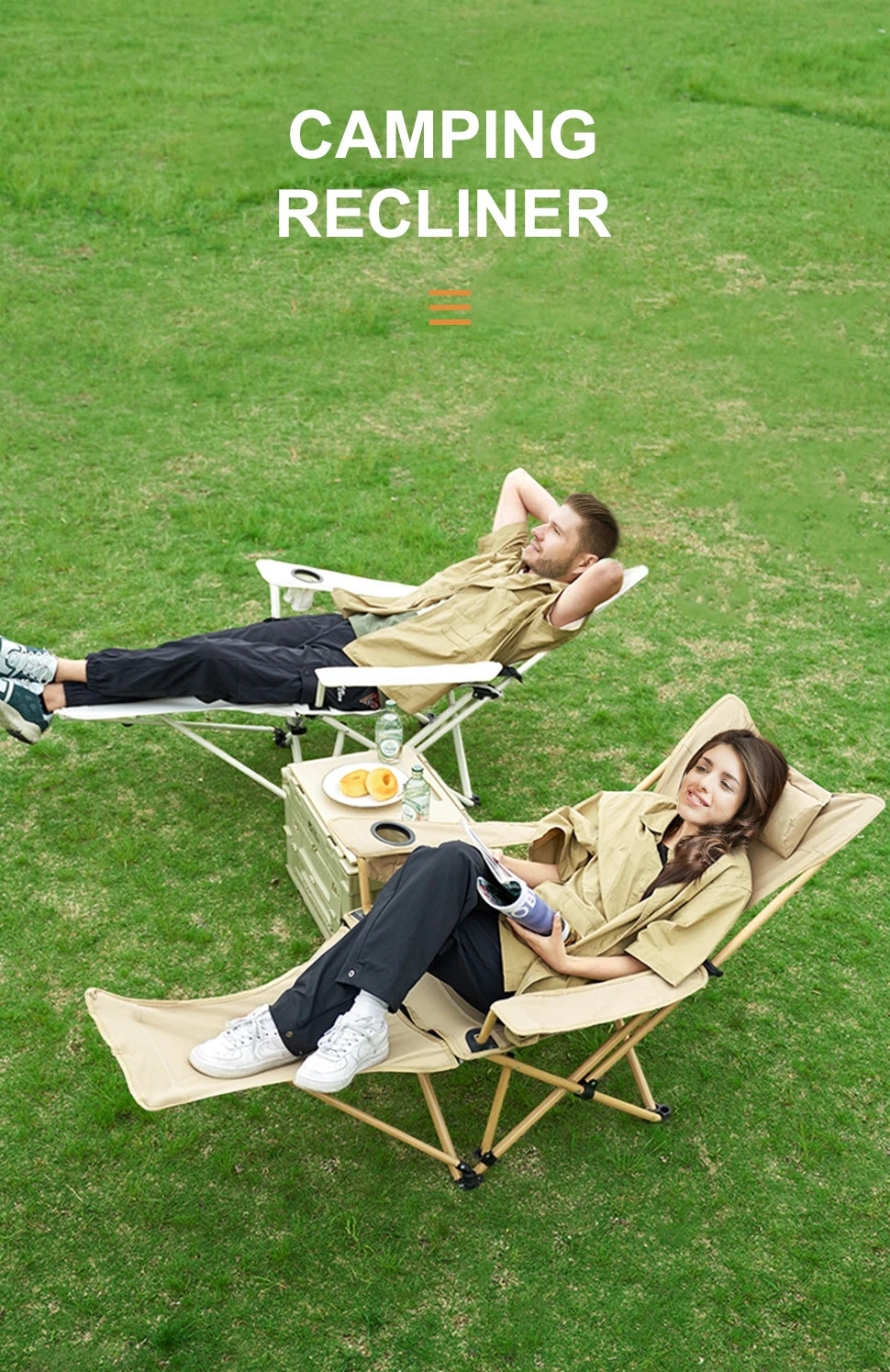 WESTTUNE 2-in-1 Reclining Camping Chair – Lightweight Folding Lounge Chair with Adjustable Backrest & Footrest for Beach