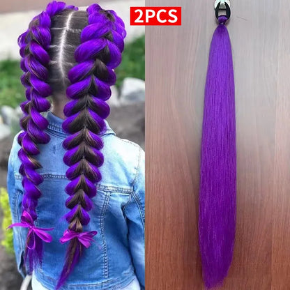 2pcs Purple Synthetic Braiding Hair – Long Straight DIY Braided Ponytail Hairpieces for Women, Party & Stage Hair Accessories