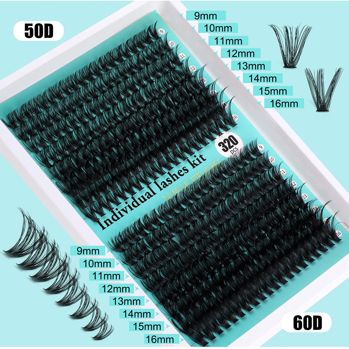 Individual Cluster Lashes – 20-100D Natural Look DIY Eyelash Extensions, 280pcs Mixed Tray Volume Lashes