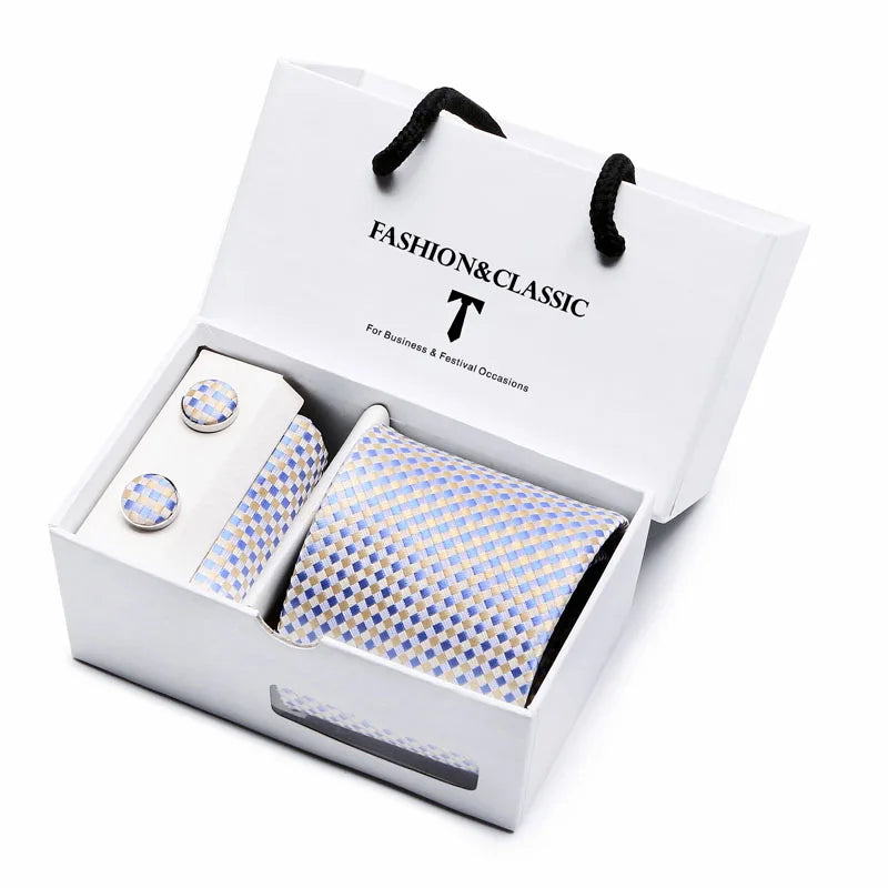 Black Paisley Tie Set - Men's Necktie, Pocket Square & Cufflinks Gift Box for Weddings & Formal Wear