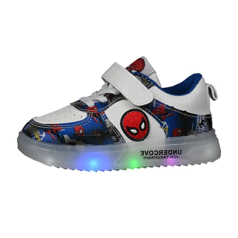 Disney LED Light Kids Shoes – Breathable Spiderman Sneakers for Boys & Girls, Cartoon Casual Sport Footwear