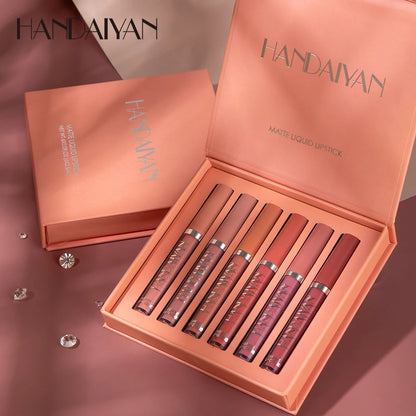 HANDAIYAN 6-Piece Matte Liquid Lipstick Set – Long-Lasting, Non-Stick Cup Lip Gloss Gift Box