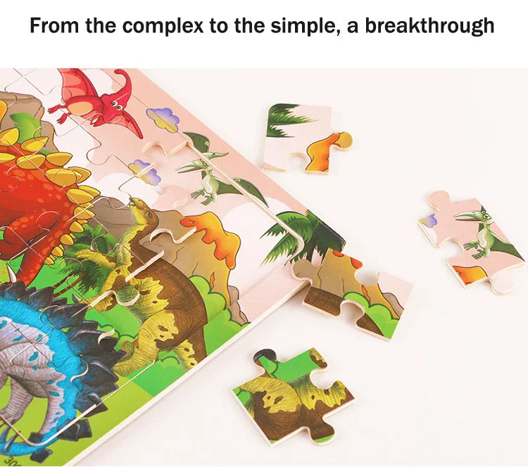 30PCS Montessori Wooden 3D Cartoon Animal Puzzle – Educational Jigsaw Board Game for Kids