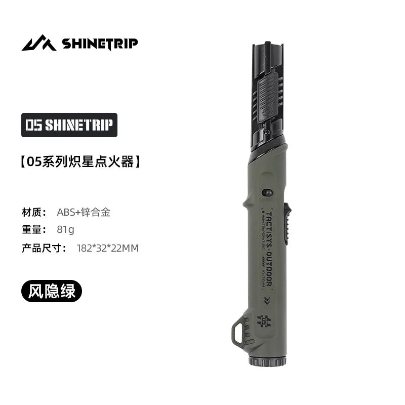 Foldable Nozzle Outdoor Gas Lighter - Windproof Dark Blue Flame with Safety Lock for Camping