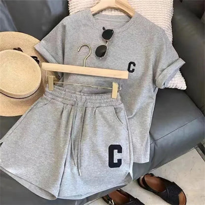 Women's 2-Piece Summer Pajamas Set – Loose Short Sleeve T-Shirt and Casual Shorts with Sports Letter Print, Large Size Homewear