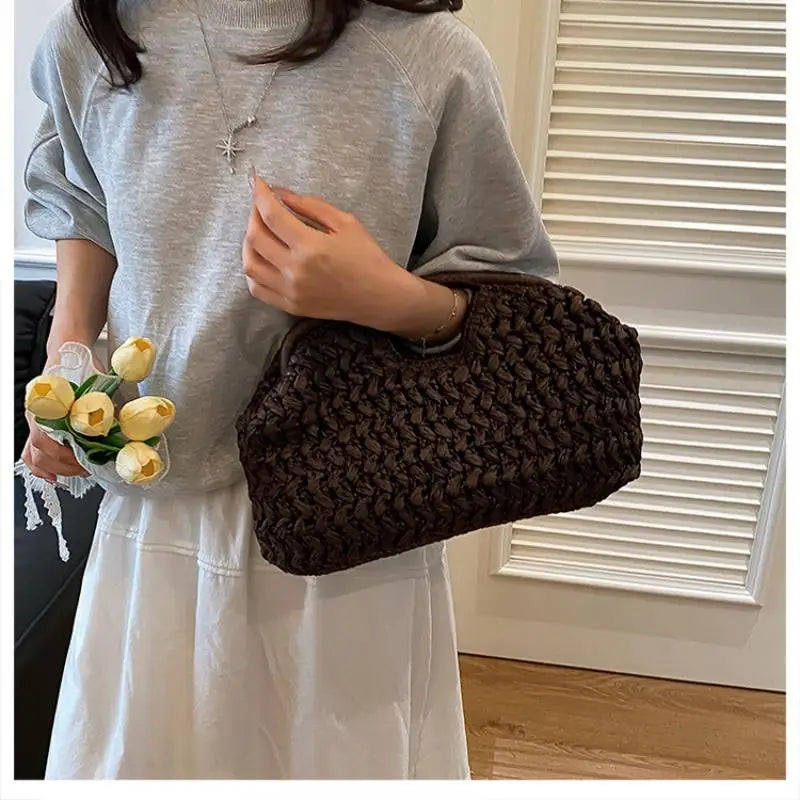 Fashion Elegant Woven Handbag — Female Beach Straw Underarm Bag, Versatile Shoulder & Evening Bag for Women Gifts