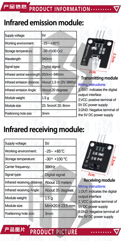 BS 1Set IR Infrared Transmitter & Receiver Module – 38kHz Digital Sensor with Remote Control for Arduino