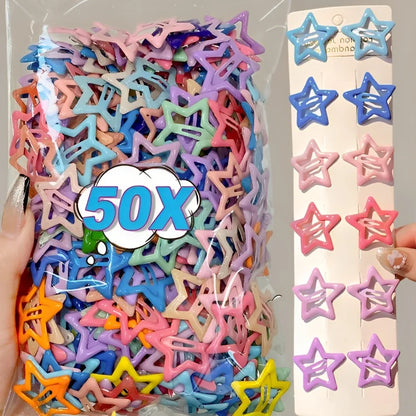 10/50PCS Colorful Kawaii Star Barrettes – Y2K Sweet Girls Metal Snap Hairclips & Hair Jewelry Gifts
