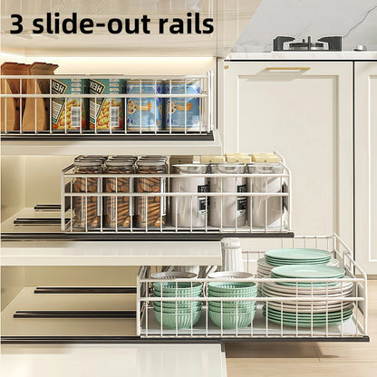 Expandable Cabinet Drawer Organizer - Pull-Out Storage Tray with 3 Sliding Rails
