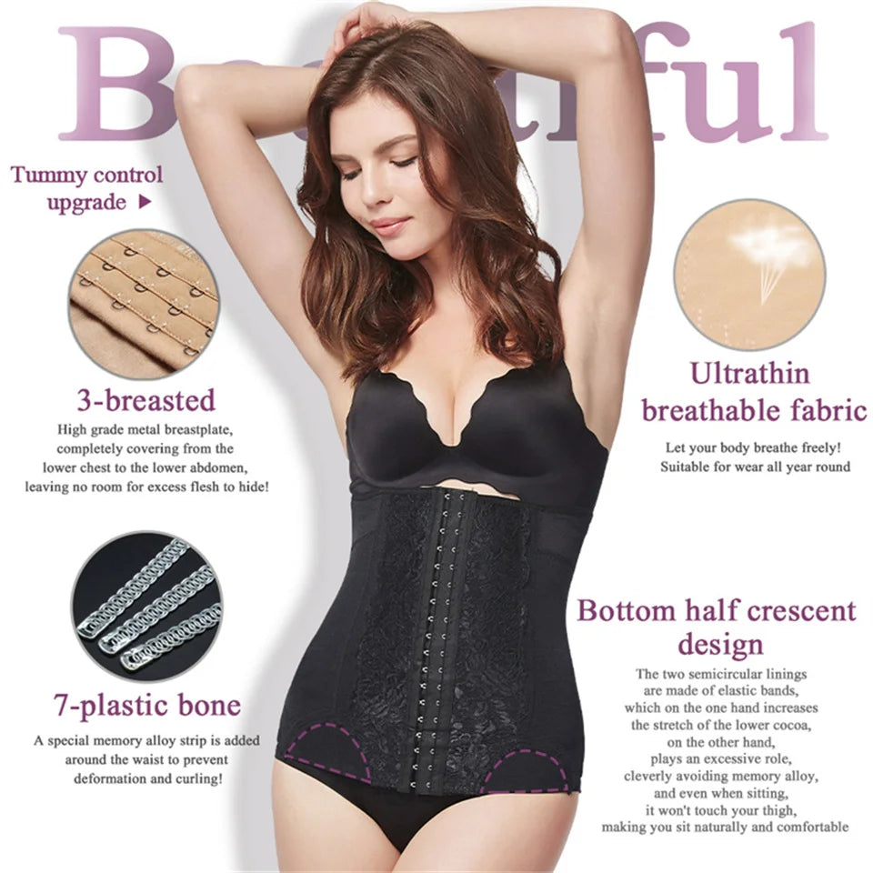Colombian Mesh Embroidered Waist Trainer Corset Body Shaper for Women – Belly Control Shapewear