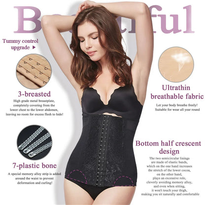 Colombian Mesh Embroidered Waist Trainer Corset Body Shaper for Women – Belly Control Shapewear