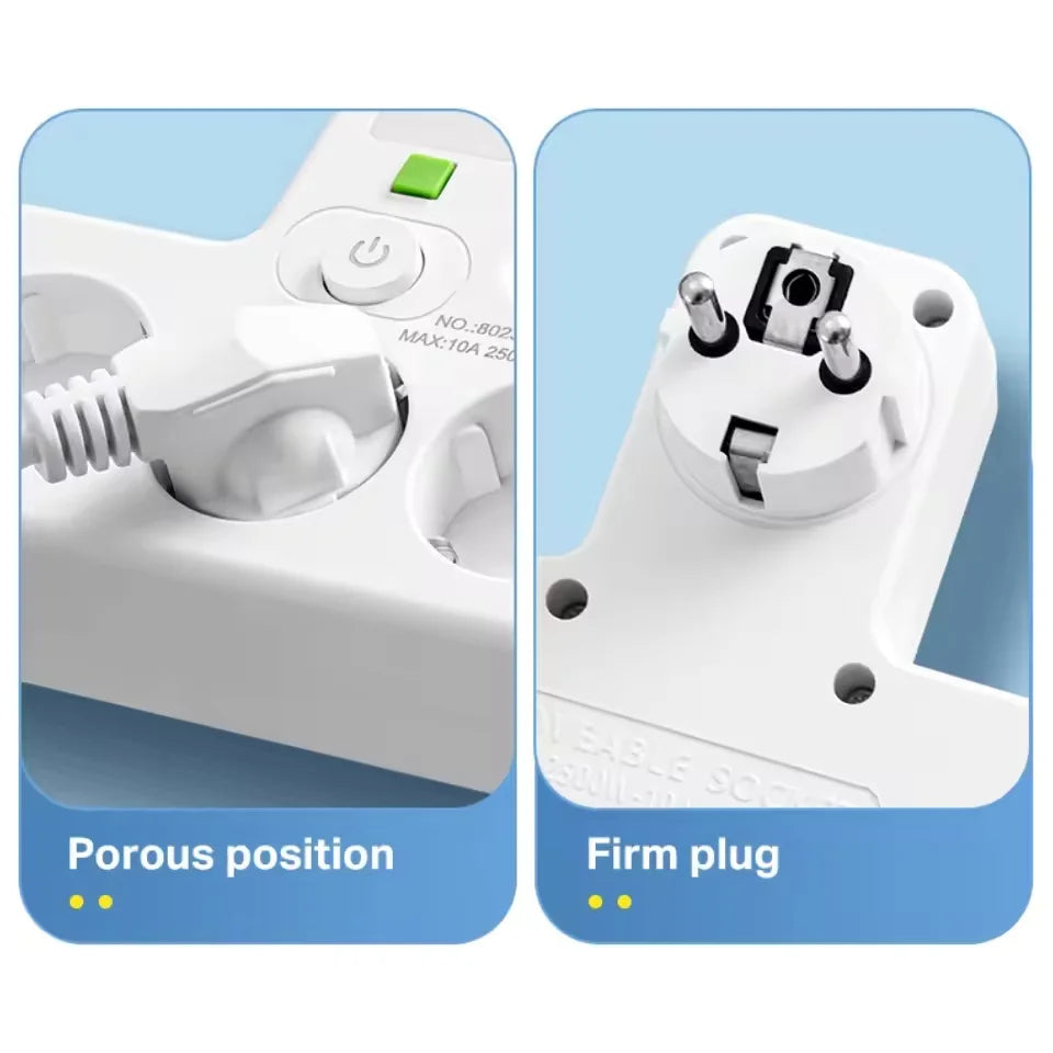EU Plug Power Strip – 4 AC Outlets, 2 USB & 1 Type-C Ports with Independent Switch and Night Light