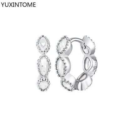925 Sterling Silver White Zircon Hoop Earrings for Women – Fashion Geometric Crystal Silver Earrings Fine Jewelry Elegant Daily Wear Jewelry