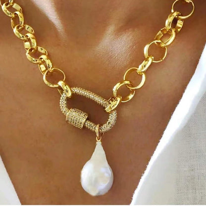 Luxury Pearl Necklace for Women - Adjustable Square Chunky Resin Statement Jewelry