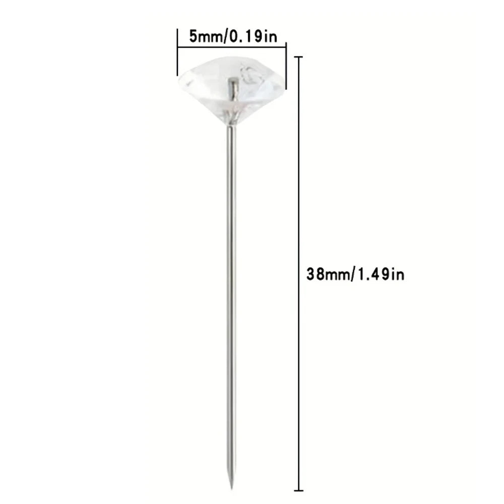 100/200PCS Diamond Rhinestone Sewing Pins – Straight Head Positioning Needles for DIY Crafts & Sewing Tool Accessories