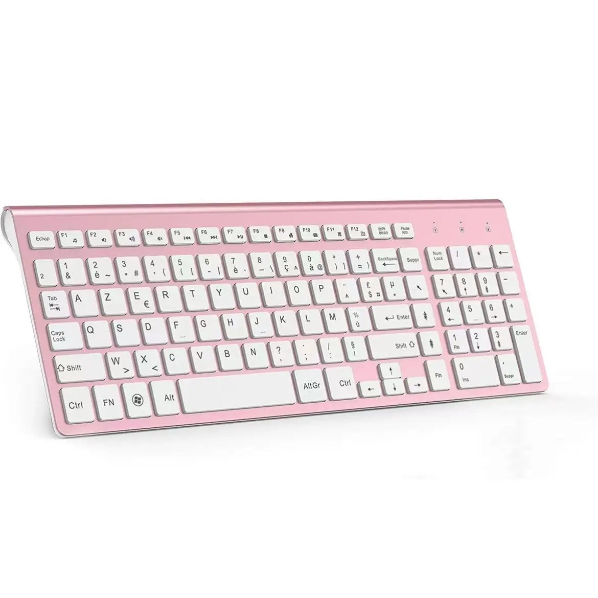 Wireless AZERTY Keyboard 2.4G USB — Ultra-Thin, Silent, Ergonomic French Keyboard for PC & Laptop, Pink/Grey/Silver