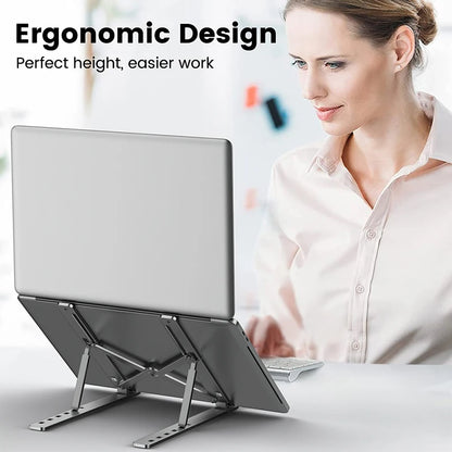 Adjustable Aluminum Alloy Laptop Stand - Foldable & Portable Notebook Holder for Cooling and Ergonomic Comfort - Non-Slip Bracket for Computer