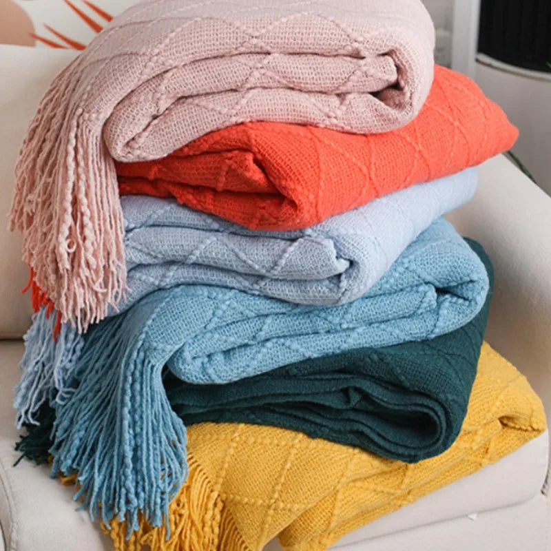 White Boho Throw Blanket – Textured Chunky Knitted Vintage Luxury Bedspread, Sofa Cover Manta Para Sofá