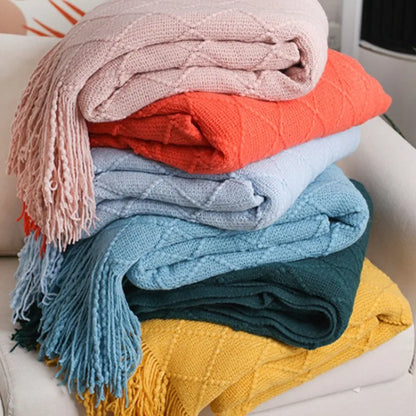 White Boho Throw Blanket – Textured Chunky Knitted Vintage Luxury Bedspread, Sofa Cover Manta Para Sofá