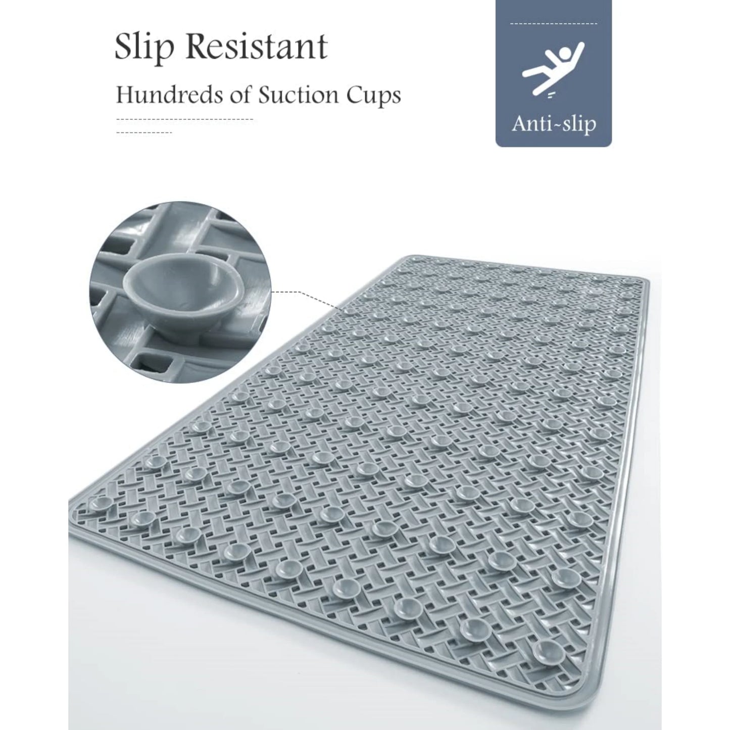 Non-Slip Bath Mat with Suction Cup, Drain Hole, and Soft Machine-Washable Design - Ideal for Children's Safety in the Shower