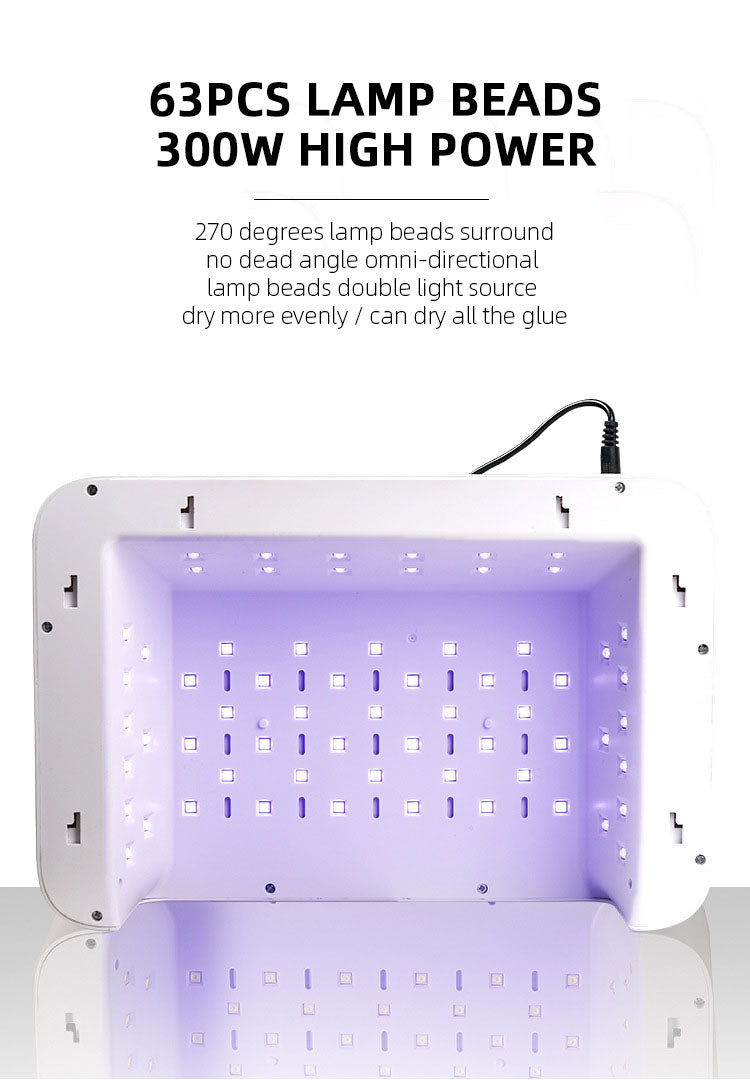 300W High-Power Nail Dryer Lamp with Hand Pillow – 63 LED UV Lamp for Press-On Nails & Gel Curing Machine