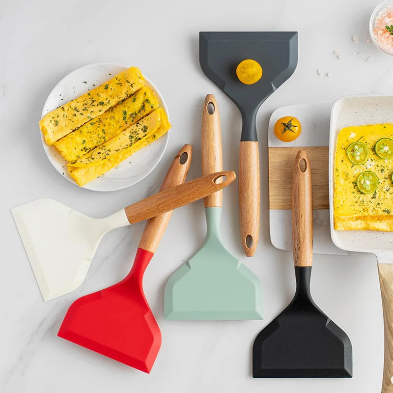 Non-Stick Silicone Spatula - Wide Kitchen Scraper for Cooking Beef, Meat, Eggs, Pizza - Kitchenware Cooking Utensils
