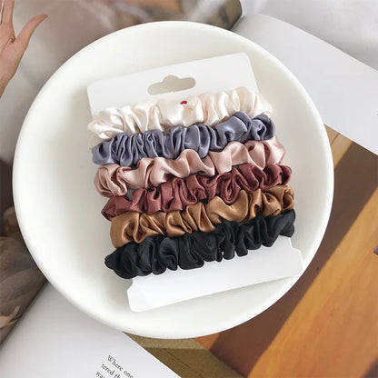 6PCS Elegant Hair Scrunchies – Minimalist Silk Hair Ties for Ponytails, Solid Color Elastic Hair Accessories