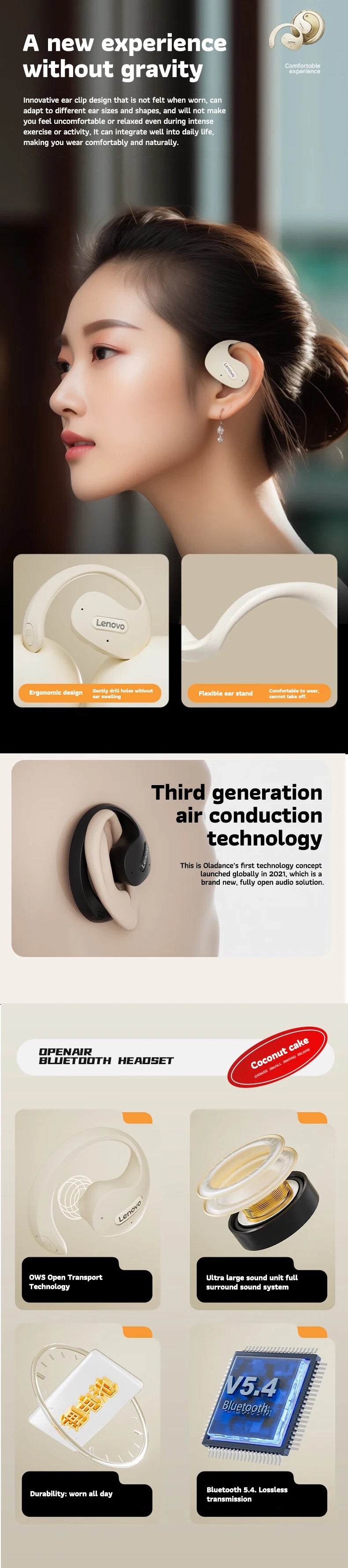 2024 ERAZER X15 Pro Bluetooth 5.4 Earphones – Wireless TWS Earbuds with Open Ear Hooks, Mic & Phone Call Support