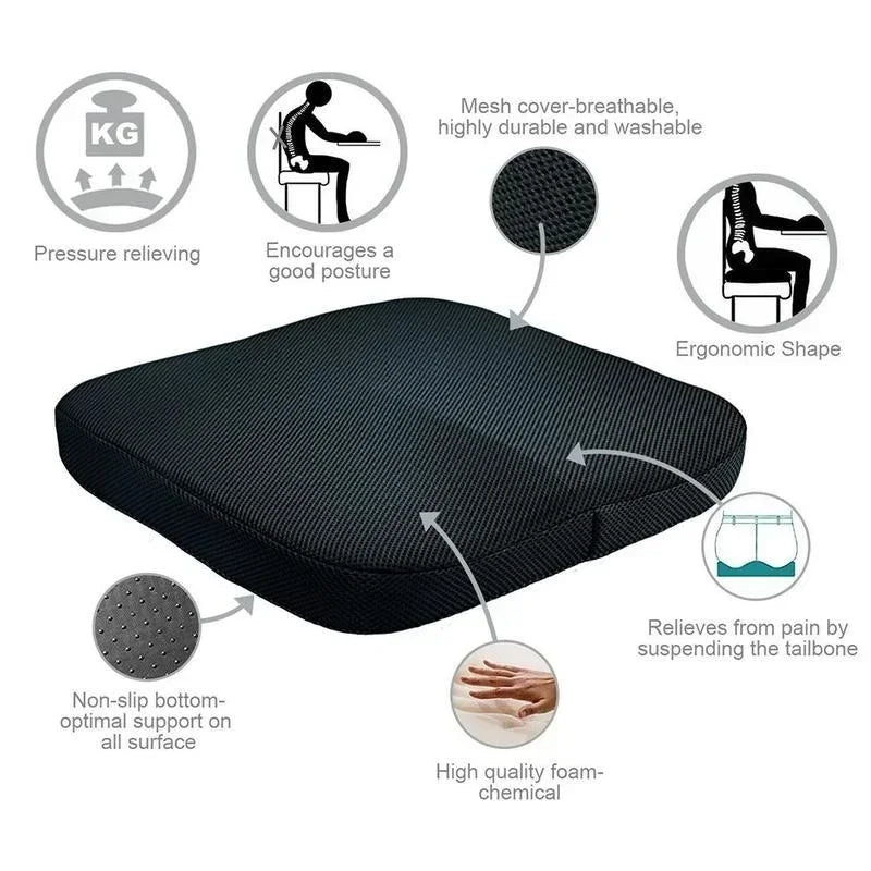 Orthopedic Memory Foam Coccyx Cushion – Non-Slip Tailbone & Sciatica Pain Relief Seat Pad for Office Chair & Car