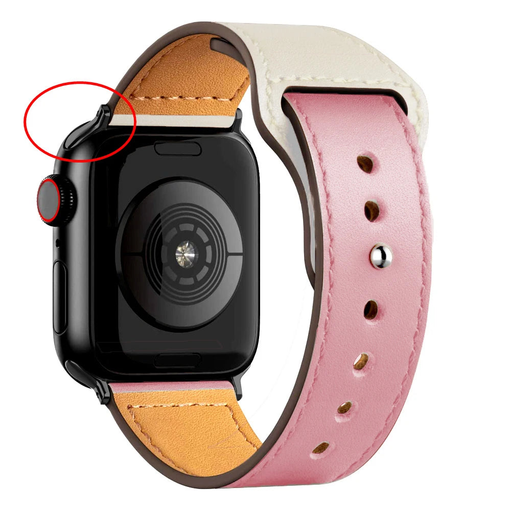Leather Band for Apple Watch Ultra 2 – Compatible 49mm/45mm/44mm/41mm/40mm/38mm, Wrist Bracelet Strap for iWatch Series 3–9, SE, 4, 5, 6, 7, 8 & 9