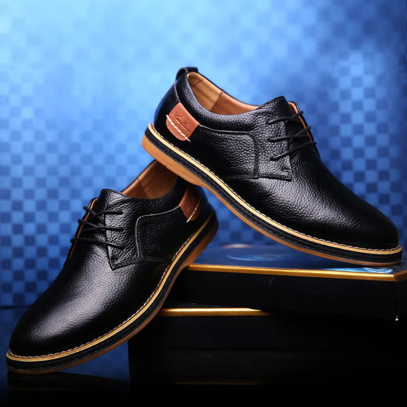 Men’s Genuine Leather Oxford Shoes - Classic Lace-Up Business Casual Dress Shoes Large Size 38-48