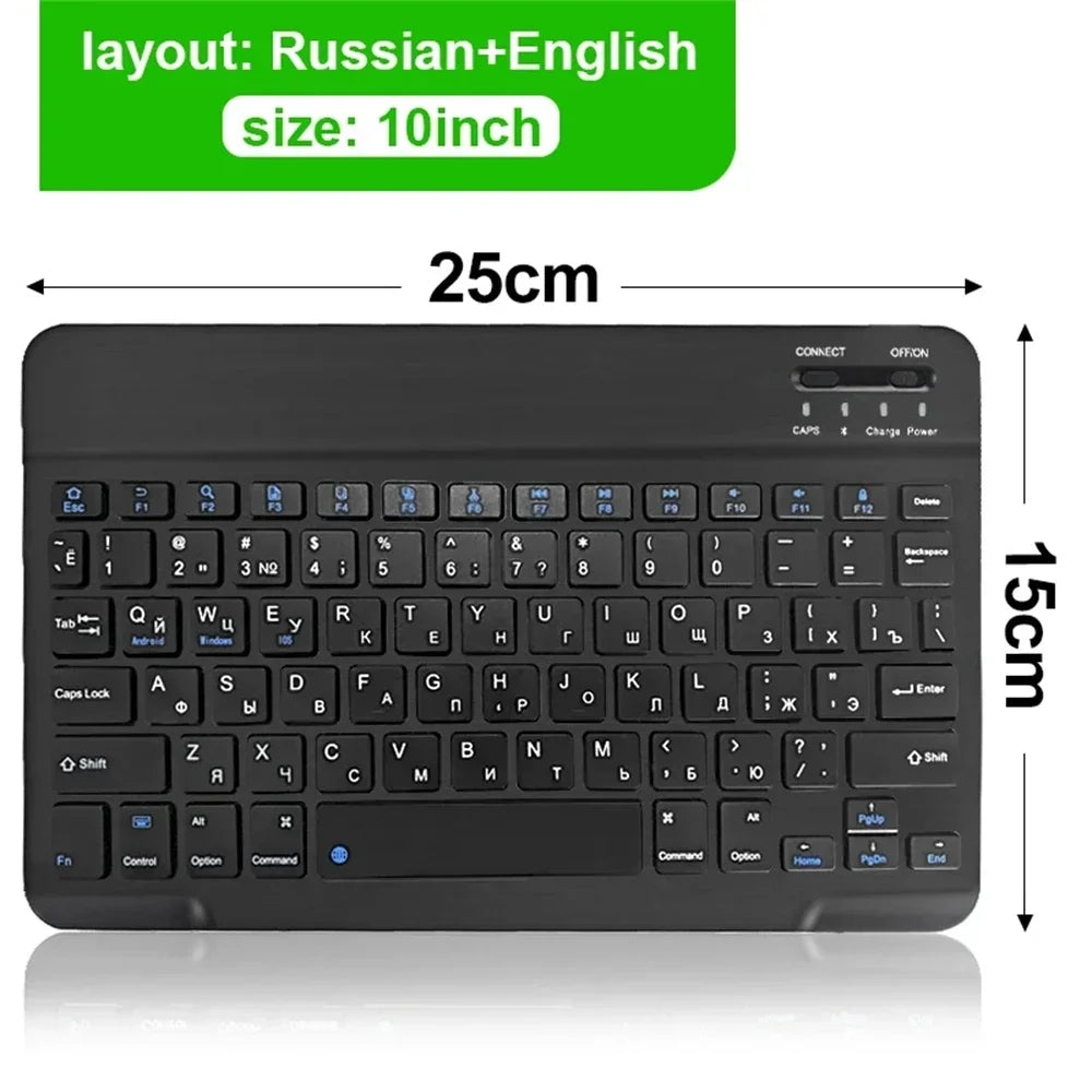 10" Bluetooth Wireless Rechargeable Keyboard – Russian, Spanish, French AZERT Layout for Android, iOS & Windows Tablets & Phones