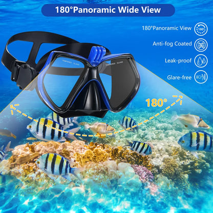 Professional Diving Mask with GoPro Mount - Tempered Glass Swimming Goggles, Dry Snorkel Tube for Underwater Sports - Suitable for Adults and Youth