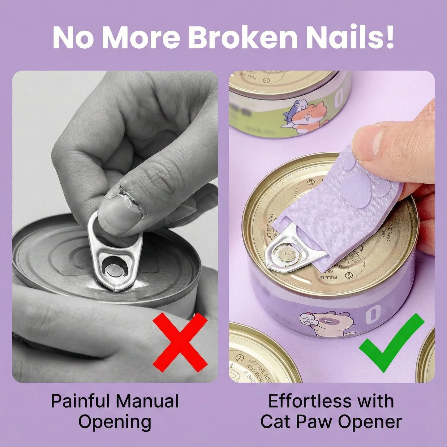 Cute Cat Paw Can Opener – Ergonomic Ring Pull Tool for Pet Food, Protects Nails, Kitchen Accessory for Cats & Dogs