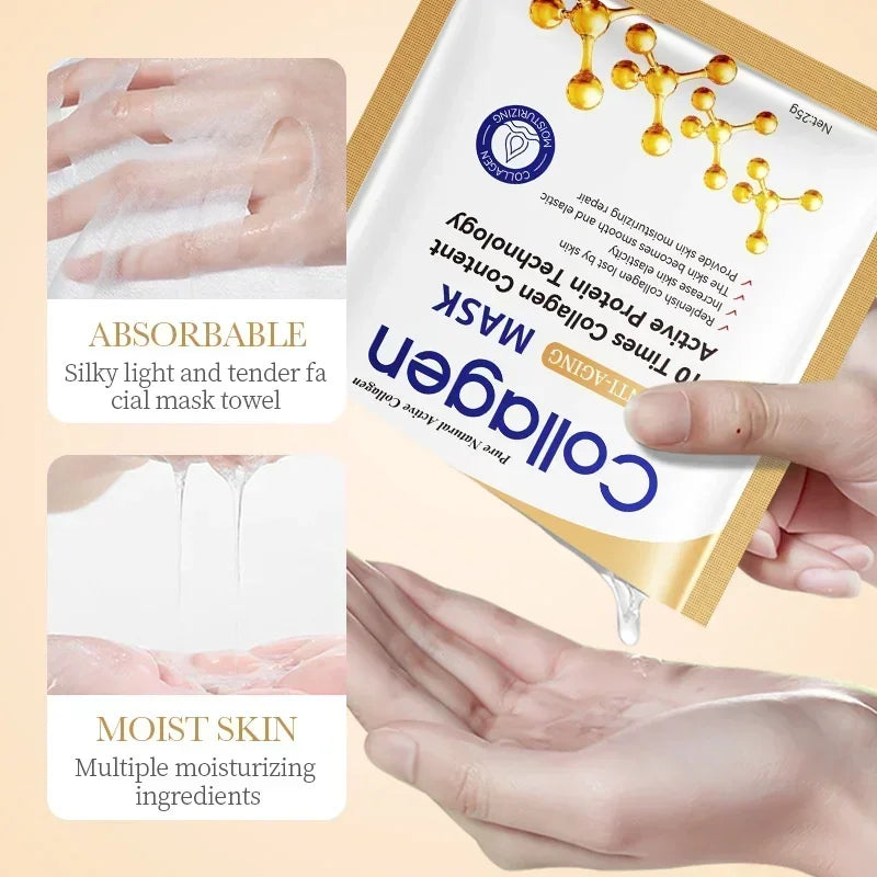 10pcs SADOER Collagen Face Masks – Anti-Wrinkle, Moisturizing & Brightening Skincare