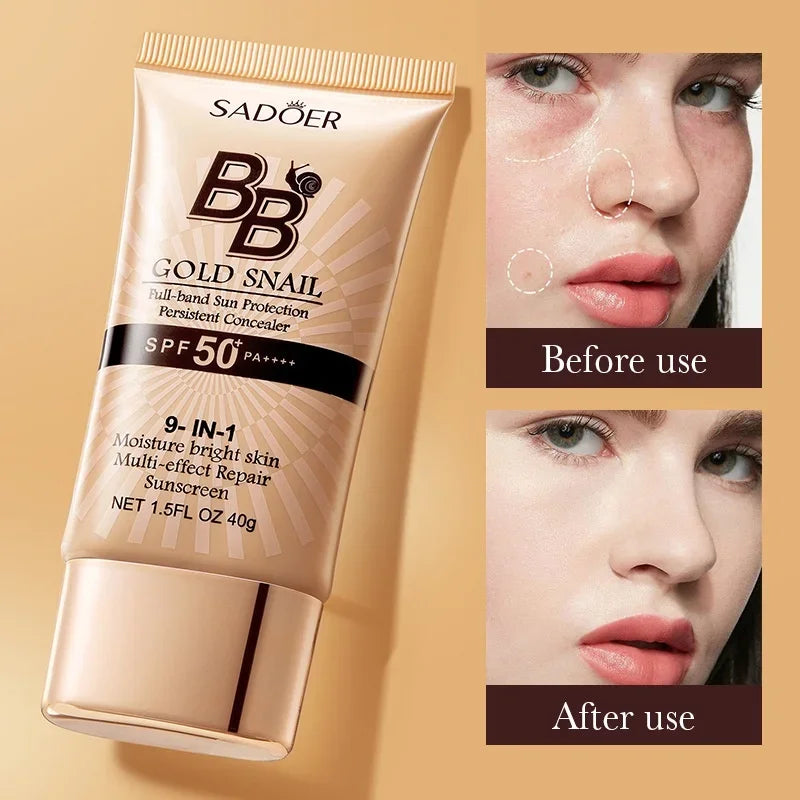 SADOER Gold Snail BB Cream — Oil-Control Matte Foundation & Concealer SPF50+ PA+++ 40g