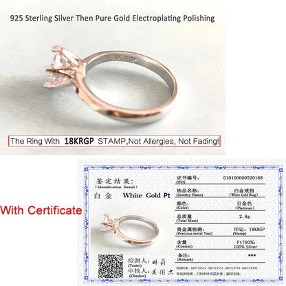 18K White Gold Color Solitaire Ring - 2 Carat Zirconia Diamond Style Wedding Band Luxury Jewelry for Women