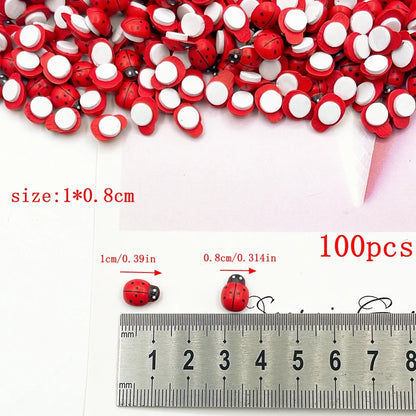 100Pcs Wooden Mini Ladybug Stickers – 8x11mm Self-Adhesive Red DIY Craft Decorations for Scrapbooking, Home, Garden & Party Decor