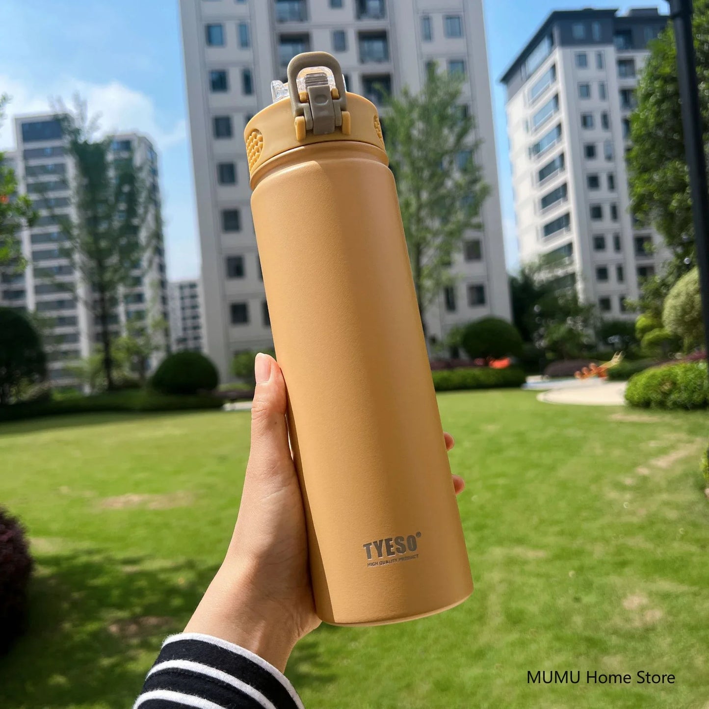 TYESO Stainless Steel Thermos Bottle with Straw - 600ML/750ML Insulated Thermal Sports Water Bottle for Hot & Cold Drinks