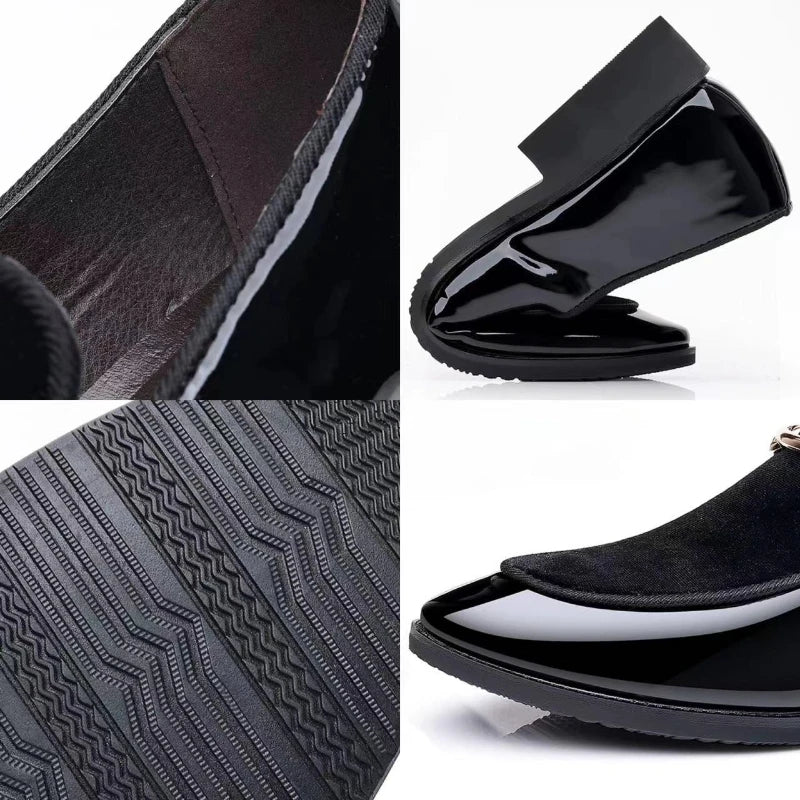Men’s Black Patent Leather Loafers - Luxury Slip-On Formal Business Casual Party Shoes Large Size