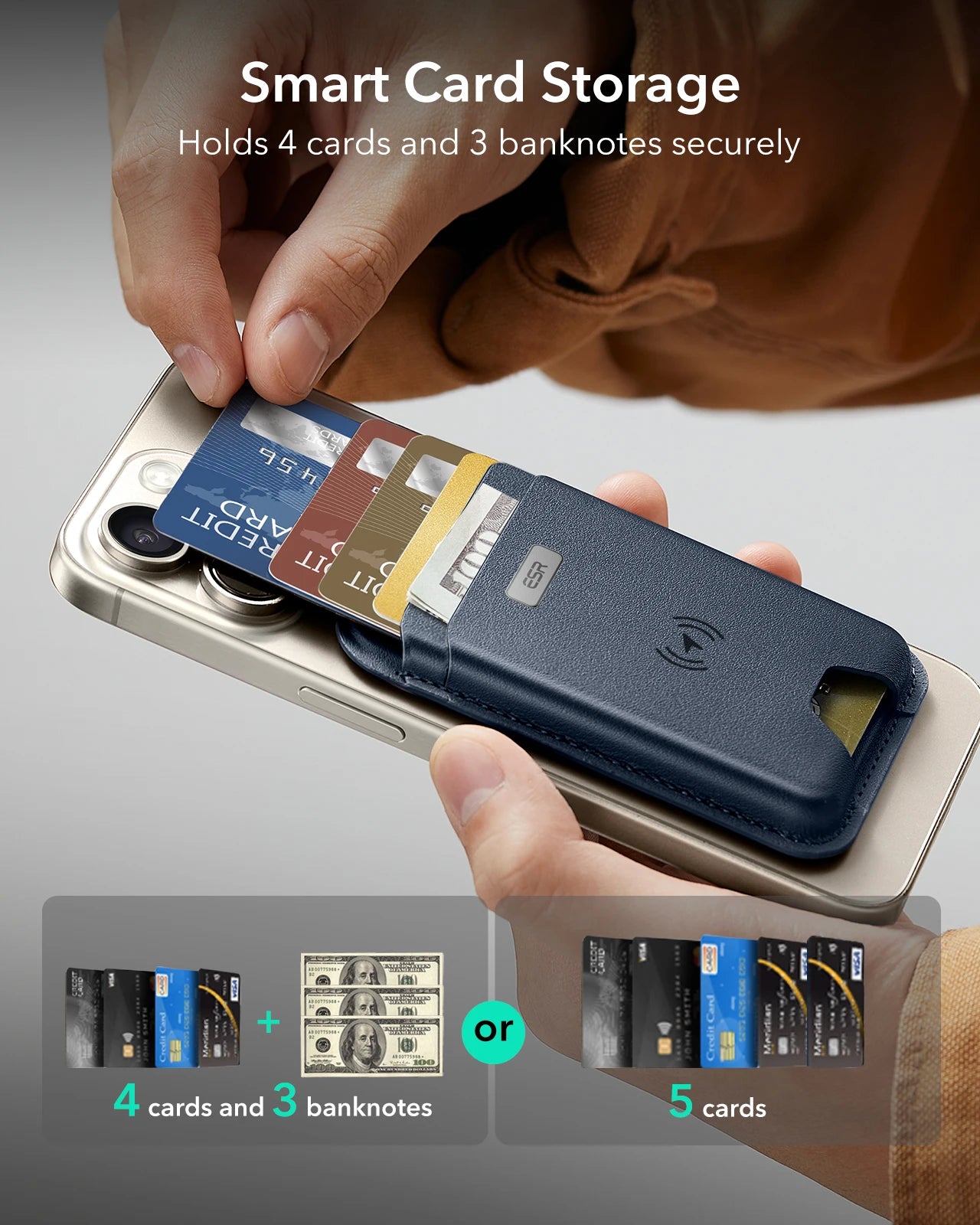 ESR MagSafe Wallet with Find My — Strong Magnetic 5-Card Holder for iPhone 16/15/14/13/12 Series
