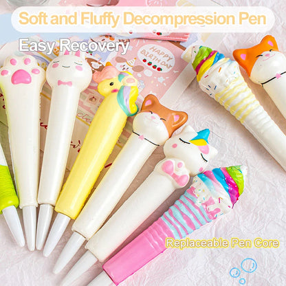 10-Piece Cartoon Stress Relief Gel Pen Set – Soft Squeeze Black Ink Pens for Students, School, and Creative Gifts