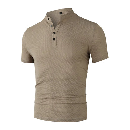 Men's Business Casual Polo Shirt - Short Sleeve Breathable Summer Top with Floral Detail