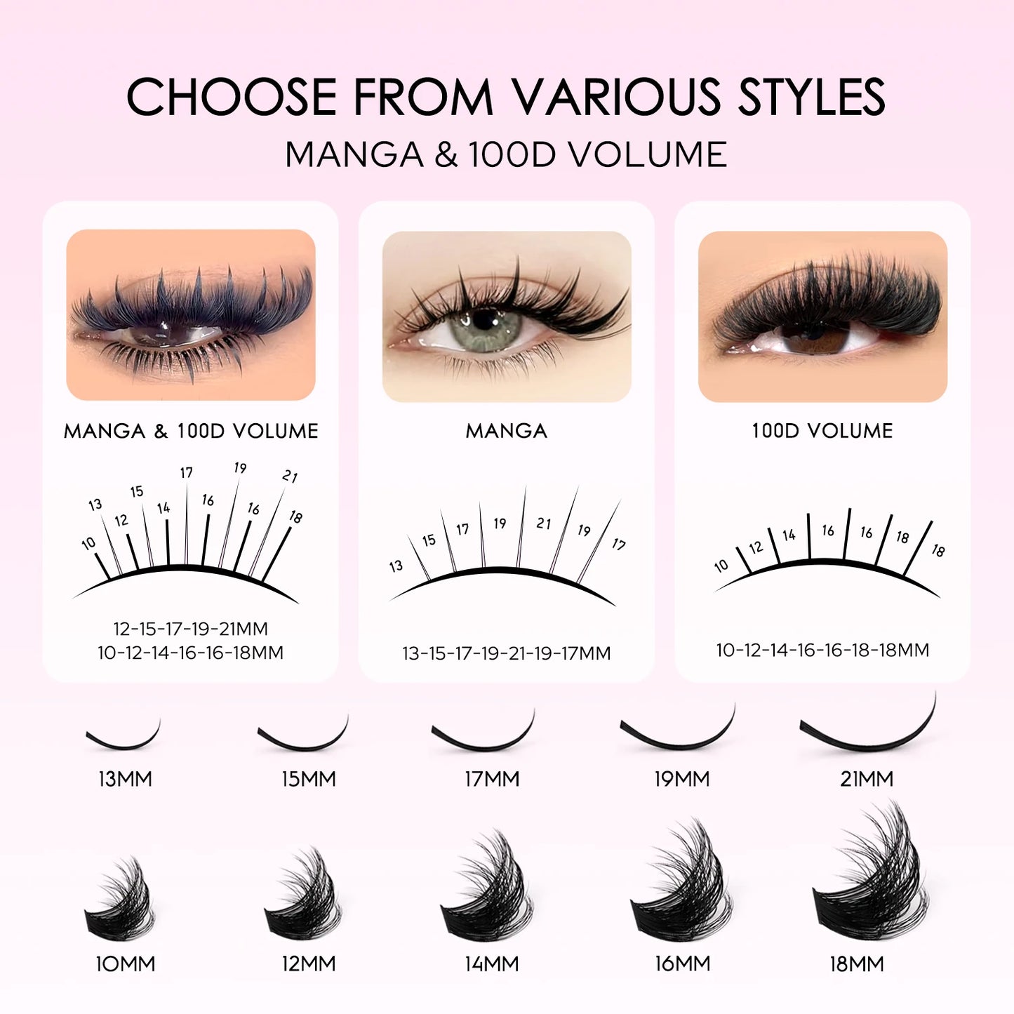 WOSHEER Lash Clusters Kit – Spiky Volume Individual Eyelash Extensions DIY Manga-Style Faux Mink Cluster Lashes